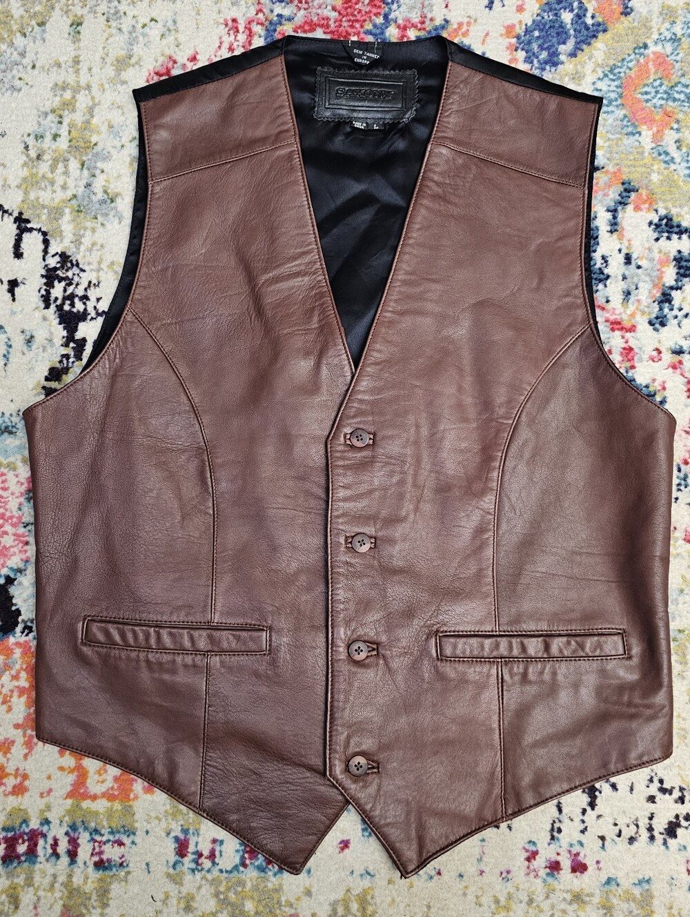Saxony Vest Mens Size Large Button Up 100% Genuine Leather